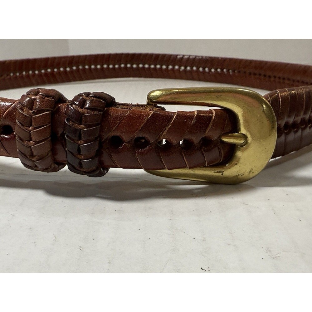 Vintage Braided Leather Belt Mens 42 Brown Gold  Brass Buckle Heritage Gentleman - Picture 4 of 16